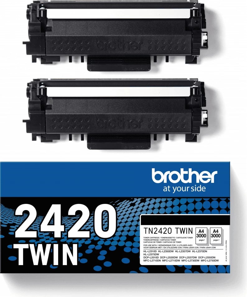 Toner, Brother TN-2420TWIN, rendiment 3000 faqe për copë, XL, e zezë, paketë dyshe
