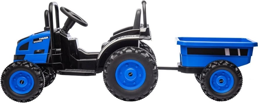 Traktor elektrik me rimorkio, Milly Mally Farmer, 12V 7Ah 2x35W, shpejtësi 3-5 km/h, telekomandë, blu