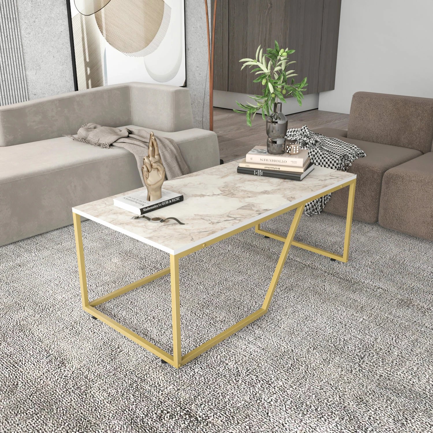 Tavolinë kafeje Hanah Home Wendy, e bardhë, ari