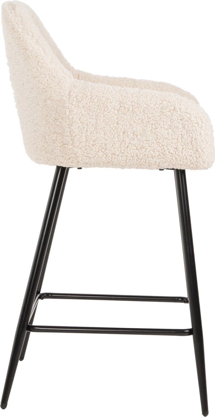 Karrige për bar, lartësi mesatare, STRIKE, FH8592.02, pëlhurë TEDDY e bardhë, këmbë metalike të zeza, 50x50x94,5H cm., set prej 2 copë