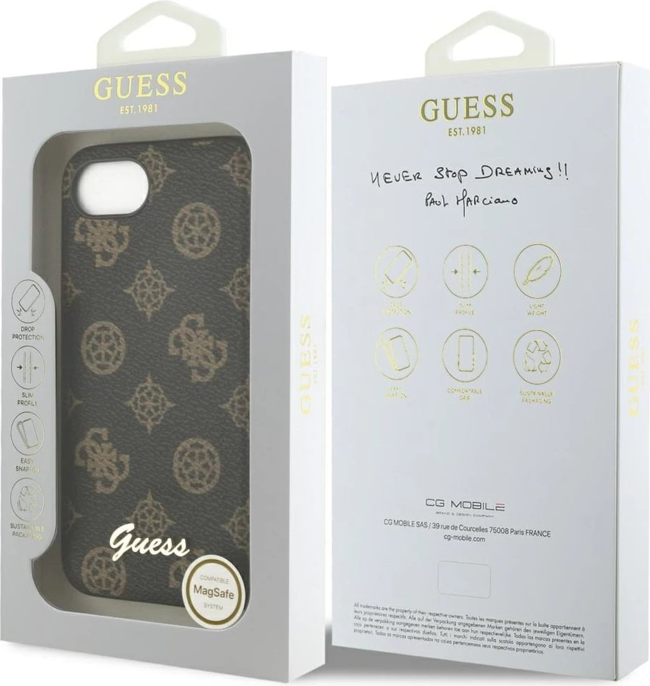 Mbështjellës Guess Peony Script Logo MagSafe për iPhone 16e, i zi Mbështjellës Guess Peony Script Logo MagSafe për iPhone 16e, i zi