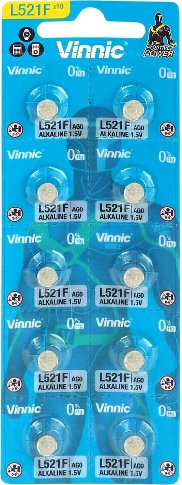 Bateri mini alkaline Vinnic G0 / AG0 / LR63 / L521, 10 copë
