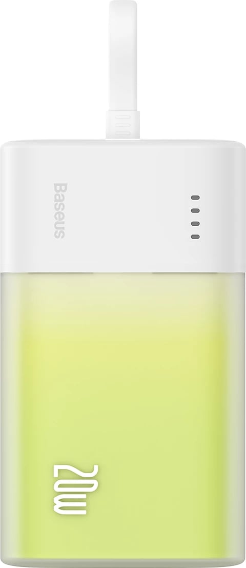 Powerbank Baseus Popsicle 5200mAh, 20W, me kabllo Lightning të integruar + kabllo USB-C në USB-C 60W, Bardhë-Gjelbër