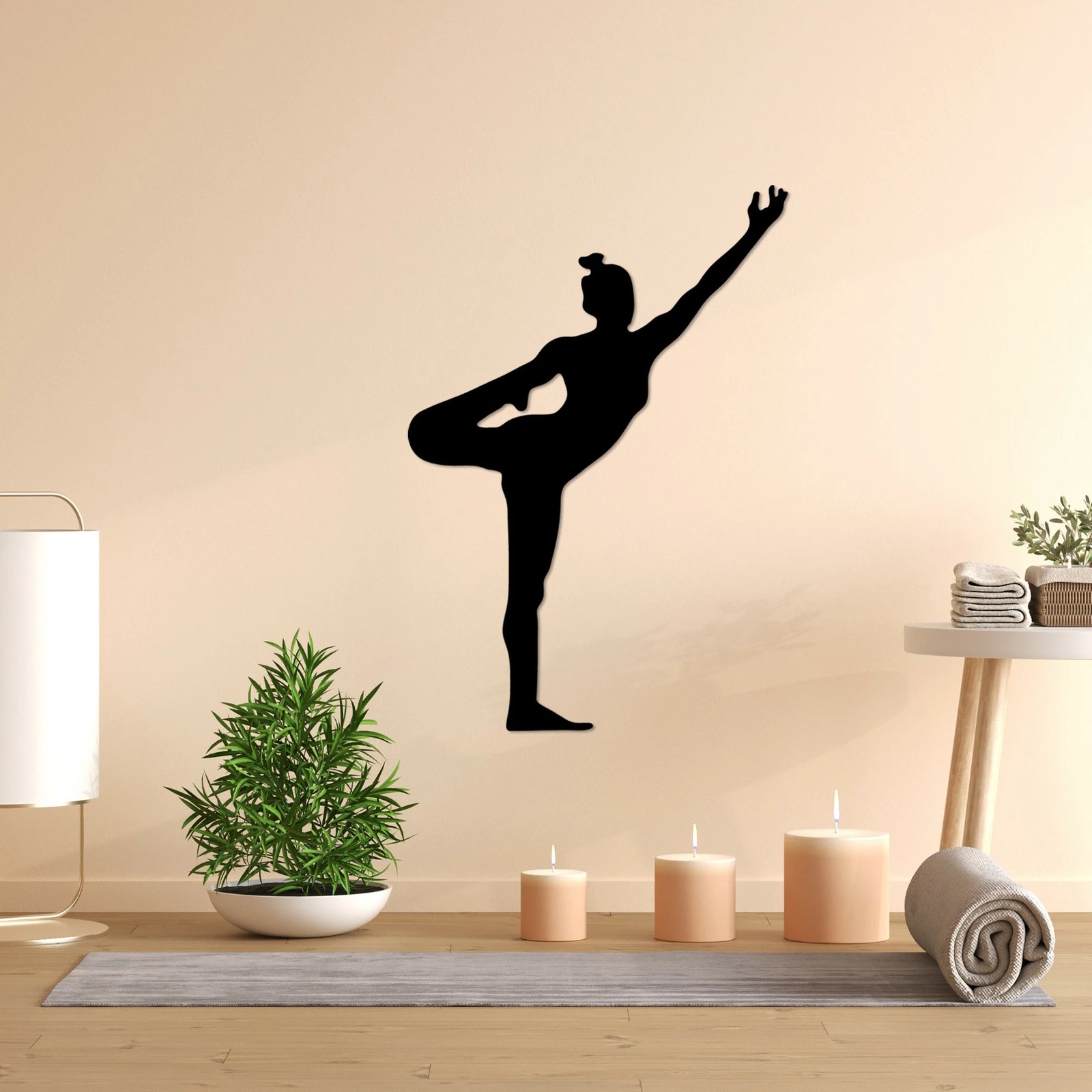 Aksesor dekorativ metalik për mur, Wallity Yoga 19, ngjyrë e zezë, 42x60cm