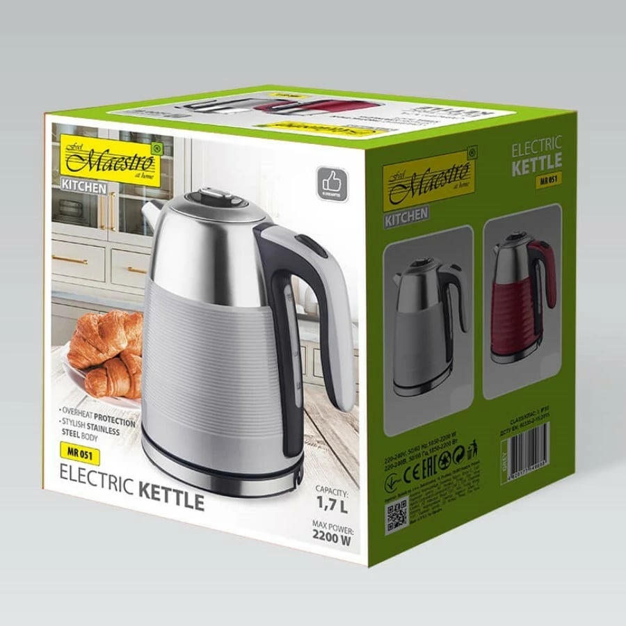 Ibrik elektrik Feel-Maestro MR-051-GREY, 1.7L, 2200W, inox/gri