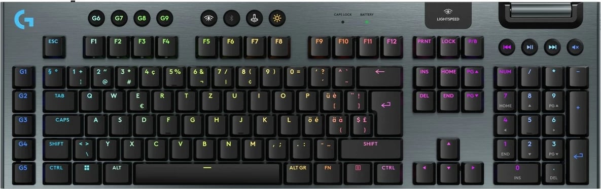 Tastierë mekanike Logitech G915 X LIGHTSPEED, RGB, QWERTZ, wireless & me kabllo, e zezë