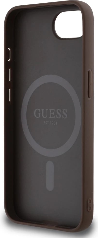Mbështjellës Guess 4G Ring Triangle Logo MagSafe për iPhone 16e, Kafe
