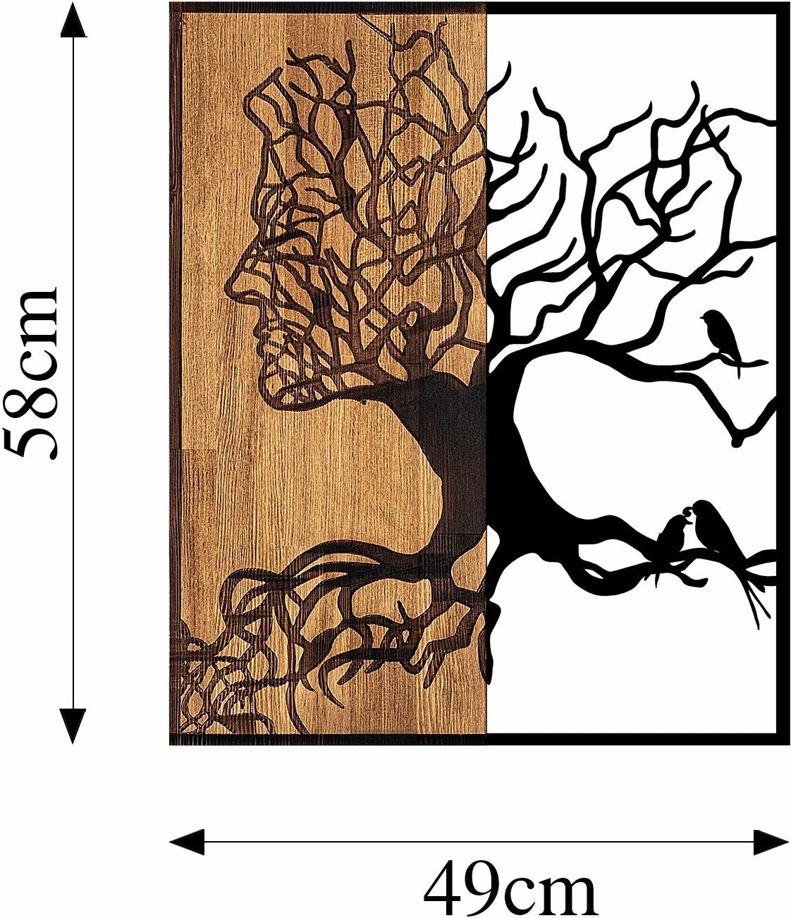 Aksesor dekorativ për mur, dru dhe metal, dizajn pemë, Wallity, 49x3x58cm