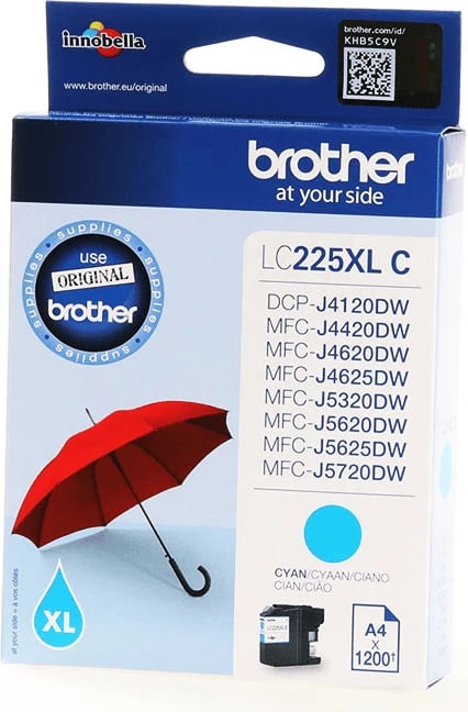 Kartush bojë printeri, Brother LC225XLC, 11,8 ml, deri 1200 faqe, XL, cian