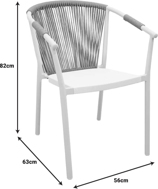Karrige alumini, ngjyrë e bardhë, tekstilene-ratan, 56x63x82cm