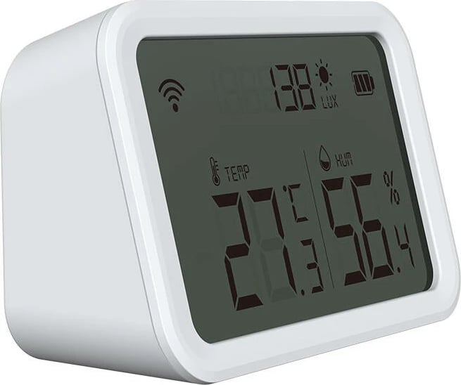 Sensor temperature e lagështie Neo NAS-TH02W me ekran, Wi-Fi, i bardhë