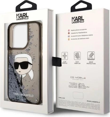Mbështjellës Karl Lagerfeld KLHCP14LLNKHCK për iPhone 14 Pro 6.1", Glitter, i zi
