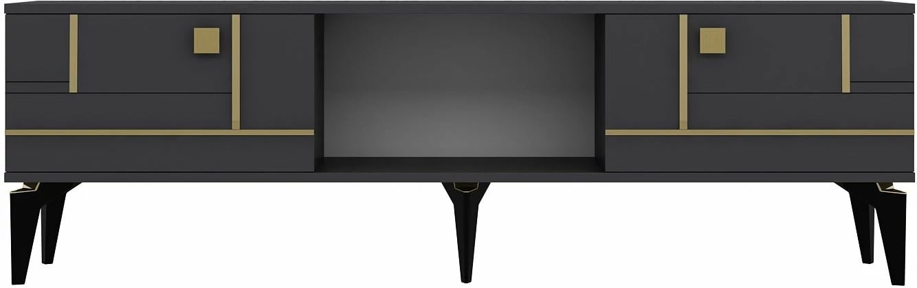 Komodë TV Skye Decor, ngjyrë antracit, detaje ari