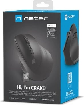 Maus vertikal pa tela Natec Crake 2, 2400 DPI, Bluetooth 5.2 + 2.4GHz, i zi Maus vertikal pa tela Natec Crake 2, 2400 DPI, Bluetooth 5.2 + 2.4GHz, i zi