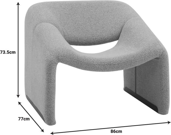 Karrige Clous, pëlhurë bouclé, ngjyrë e hirtë e çelët, 86x77x73.5cm