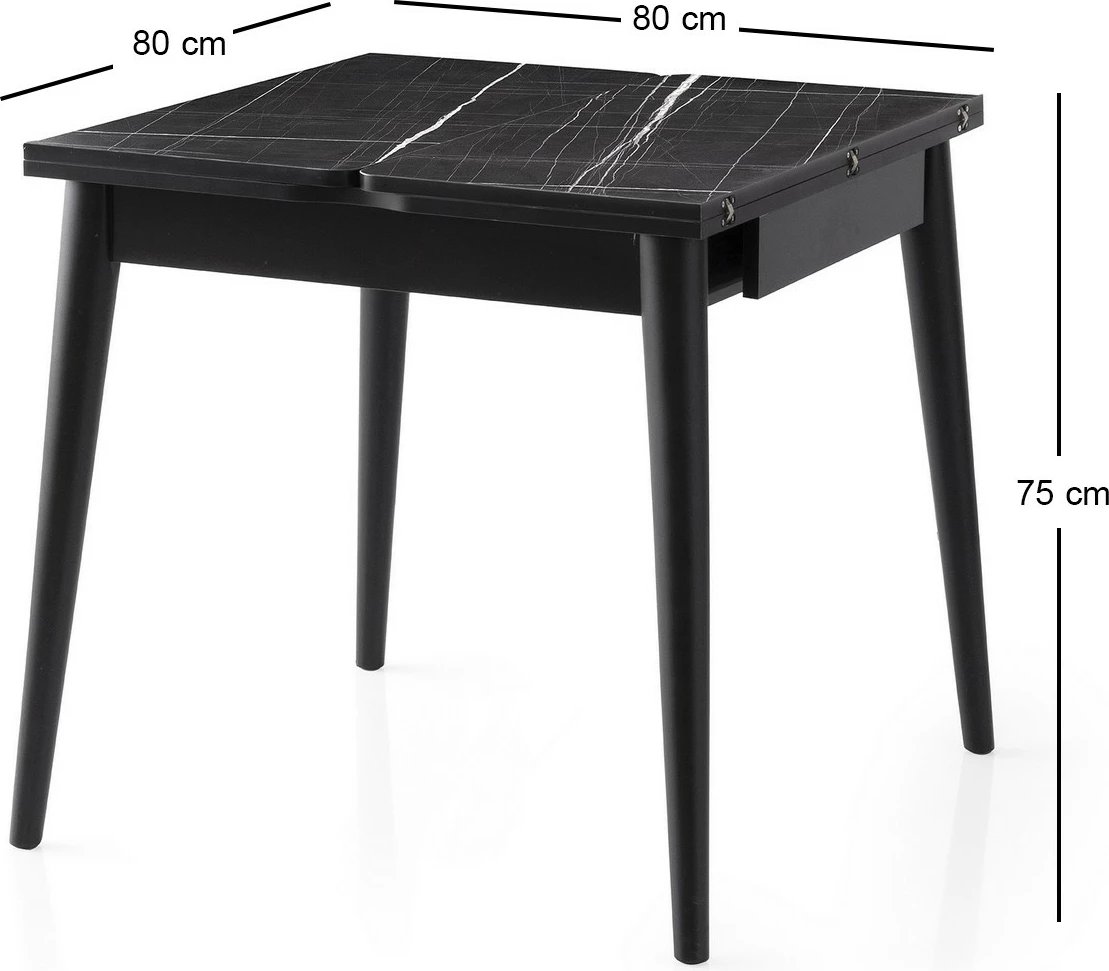 Tavolinë ngrënieje e zgjatshme, ngjyrë mermeri të zi, Skye Decor, Totem - 3041