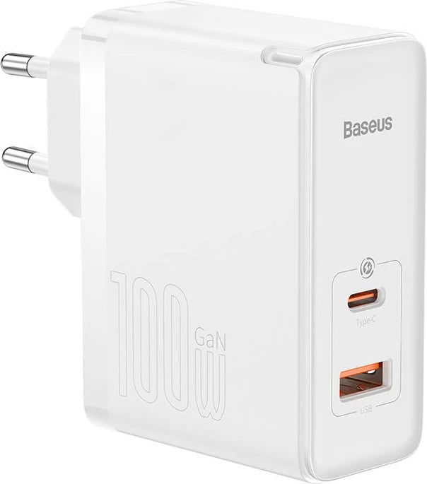 Karikues rrjeti Baseus GaN5 Pro, 100W, 2 porta USB-C + USB-A, me kabllo 1m, Bardhë