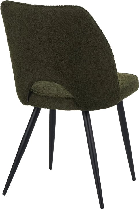 Karrige Renish bouclé, ngjyrë e gjelbër e errët, me këmbë metalike të zeza, 61x47x91.5cm