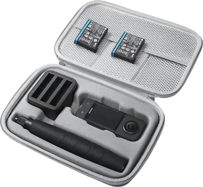 Kuti mbrojtëse kamera, Insta360, X3 Carry Case CINSBAMA, me ndarje për kamera X3 + 2 bateri + hub + Invisible Selfie Stick 85 cm, EVA, gri