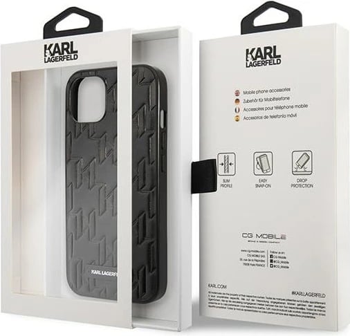 Mbështjellës Karl Lagerfeld Monogram Plaque për iPhone 13 mini, hardcase, e zezë