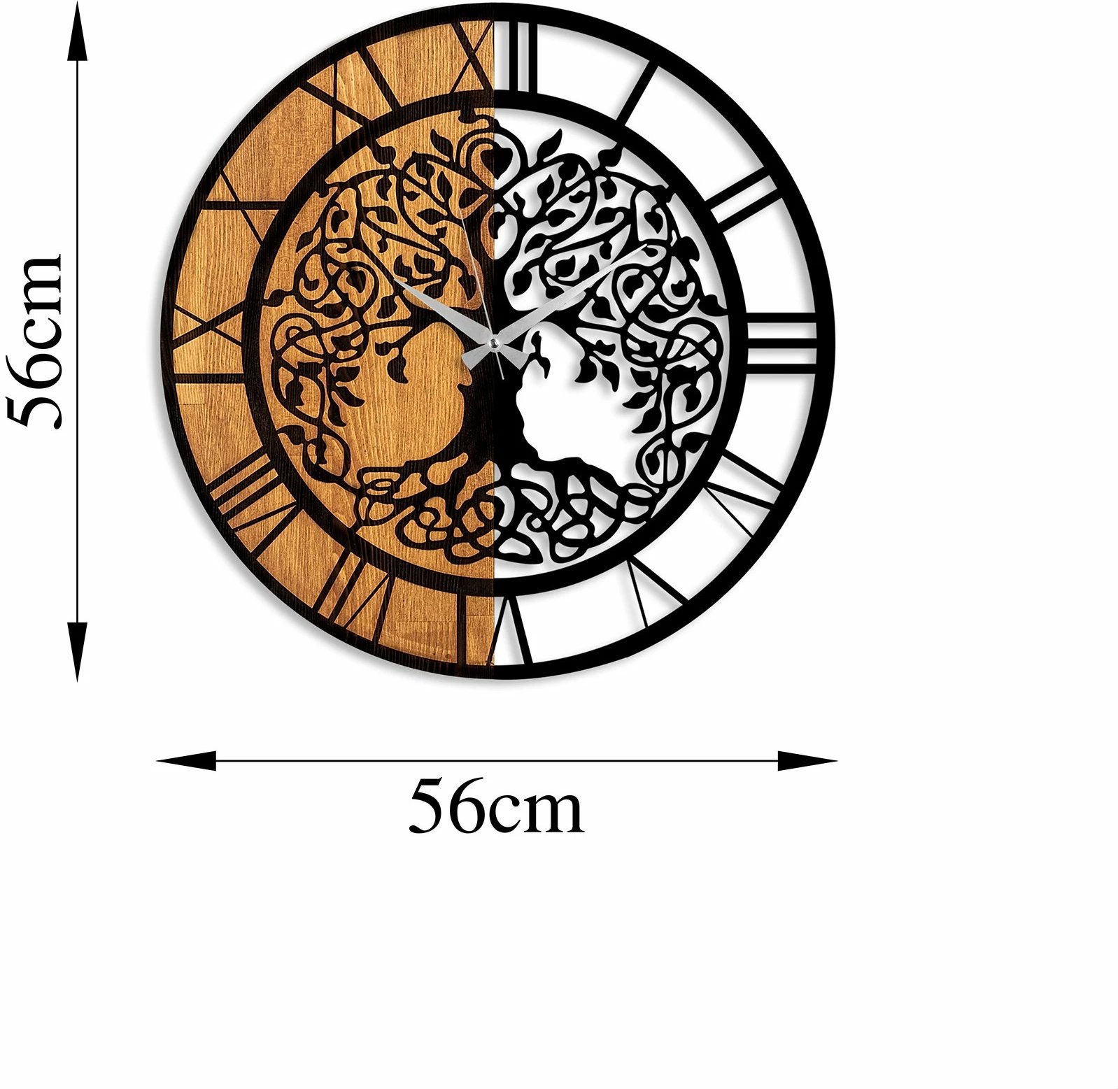 Orë muri dekorative prej druri, Wallity, ngjyrë arre dhe e zezë, 56cm
