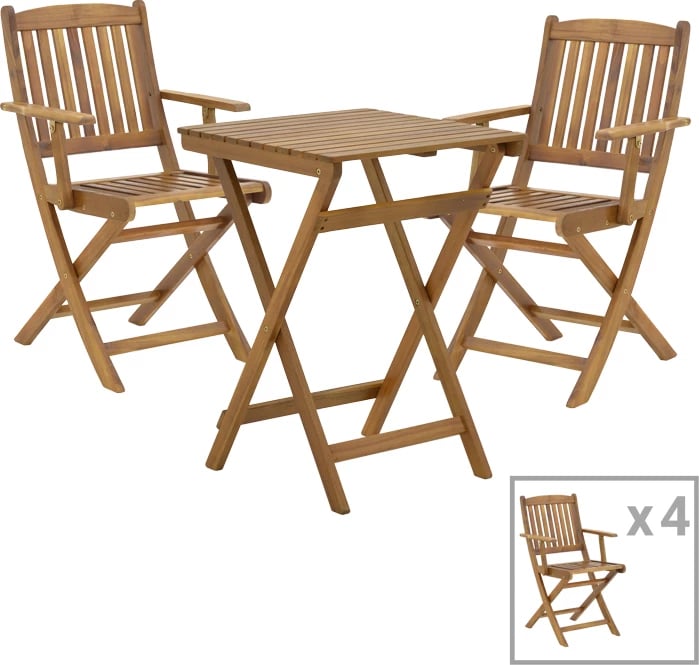 Tavolinë me karrige Recofly-Lazio set prej 5 copash, palosëse, dru akacie natyrale 50x50x70cm