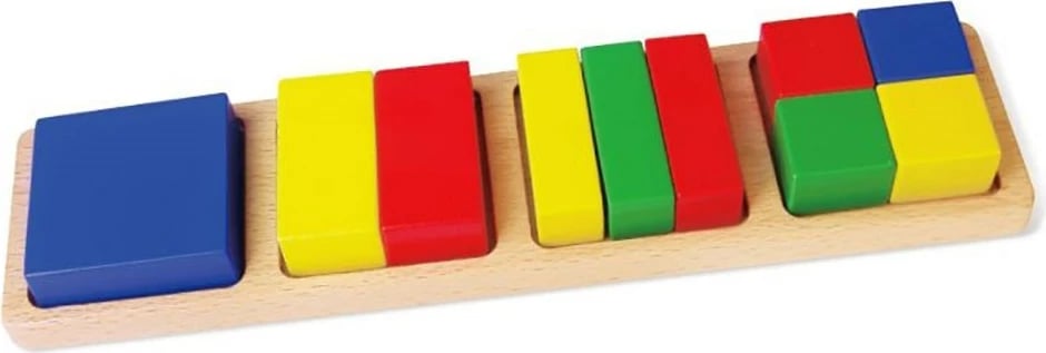 Puzzle me blloqe druri fraksione, Viga, Fractions, 30 x 7.5 x 3 cm, shumëngjyrëshe