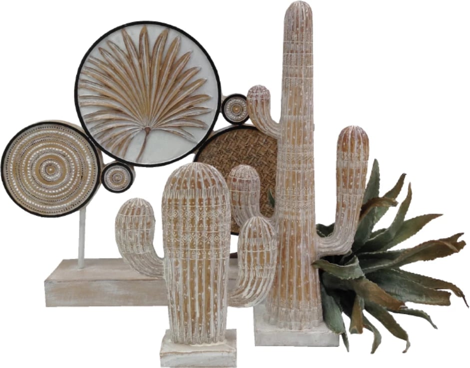 Dekor kaktusi ARIANE, polirezine, natyral-bardhë, 19x6x23cm