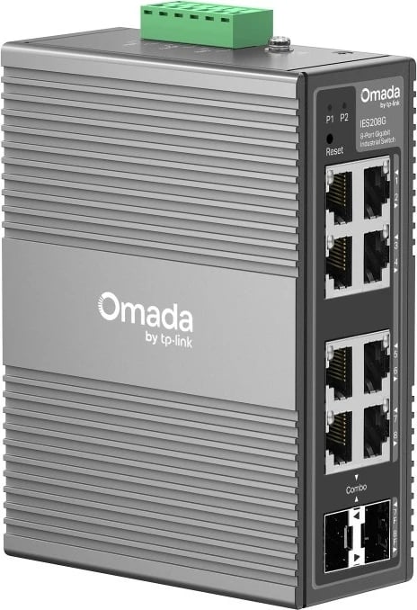 Switch industrial i menaxhueshëm TP-Link IES208G, 8 porta Gigabit (6 RJ45, 2 combo RJ45/SFP), Omada, IP40, menaxhim cloud