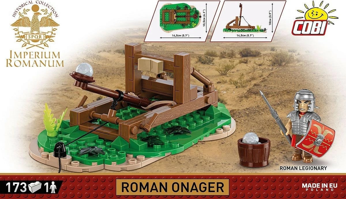 Set lodrash ndërtimi Cobi Klocki Imperium Romanum Blocks Katapult Onager, 173 blloqe, me figurë legjionari