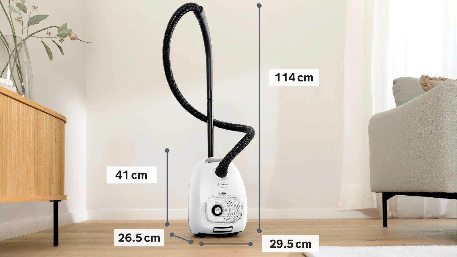 Fshesë me korent me qese Bosch BGB41WH1, e bardhë