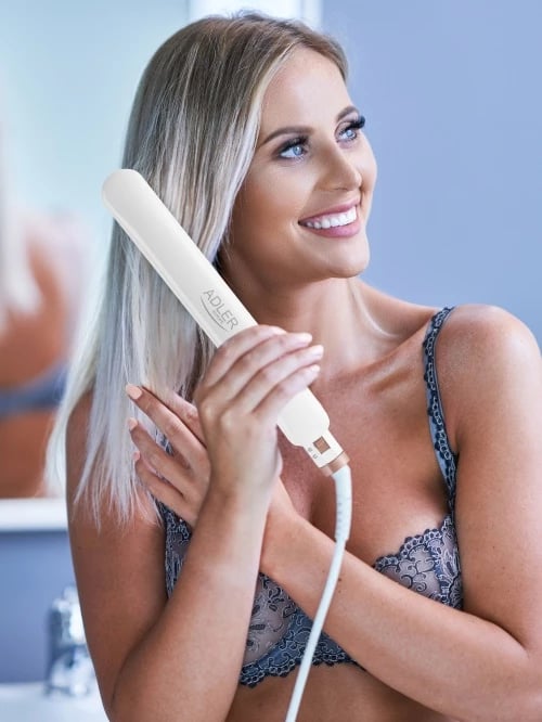 Drejtues flokësh, Adler, AD 2317, pllaka qeramike lundruese 25x90mm, 200°C, 35W, e bardhë/ari rozë