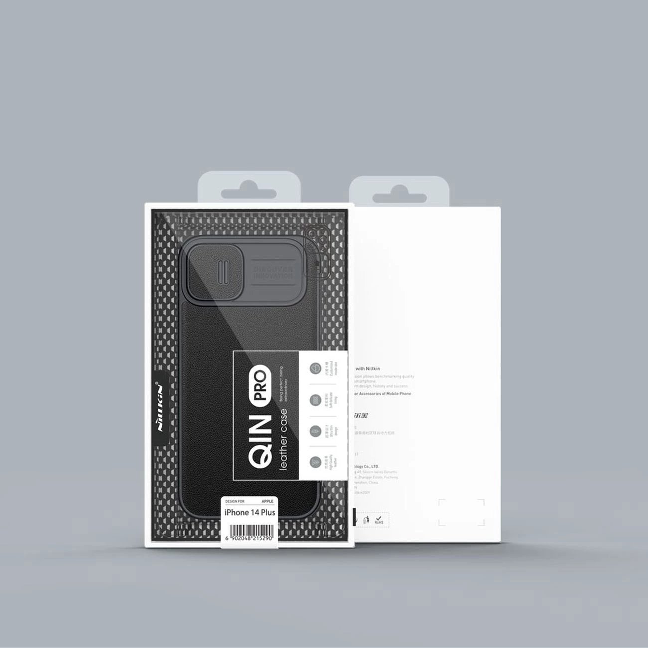Mbështjellës Nillkin Qin Cloth Pro Case për iPhone 14 Plus, me kapak dhe mbulesë kamere, Gri