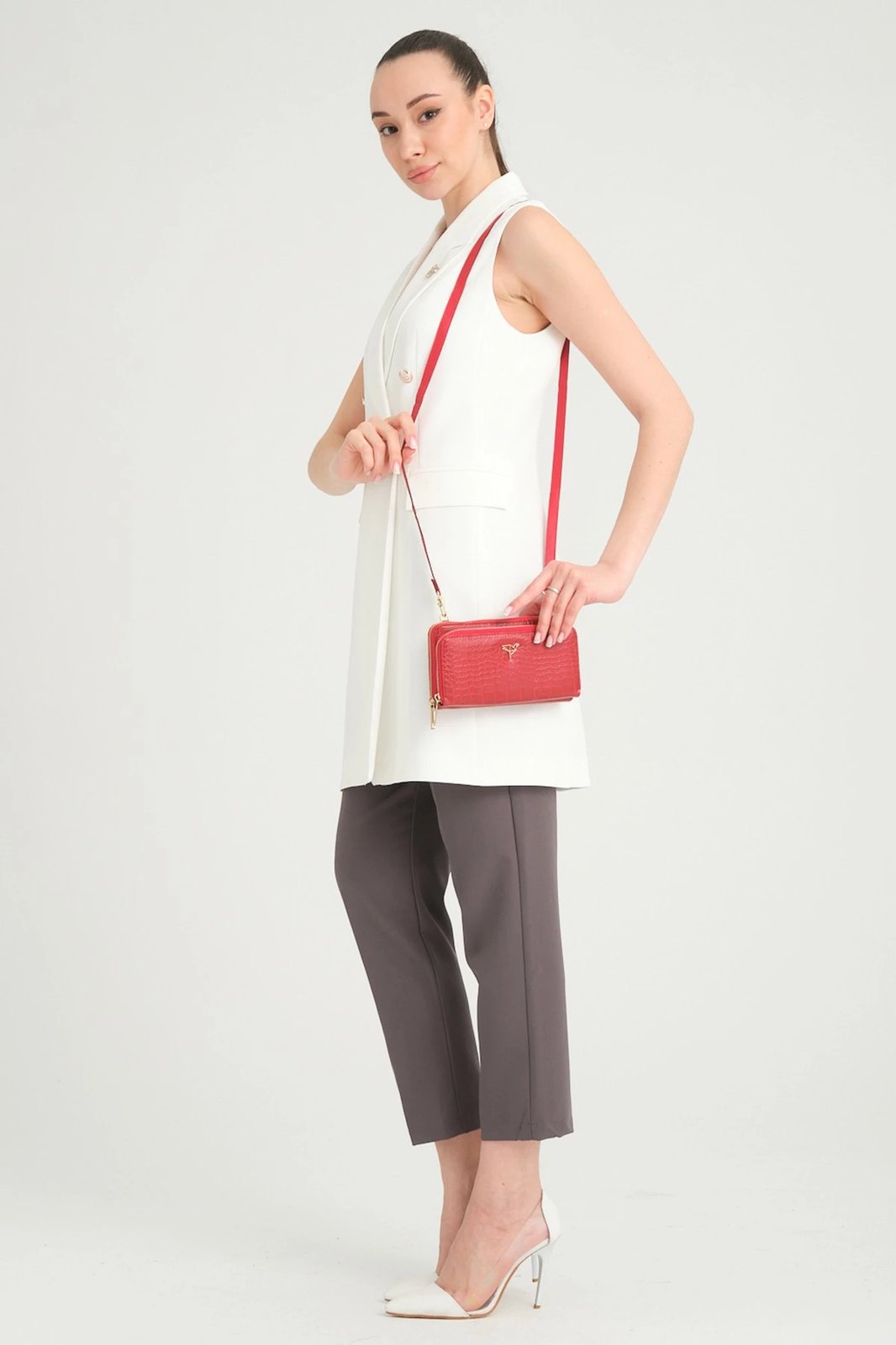 Portofol për gra, ngjyrë e kuqe, lëkurë PU, Zoozie Bags, Lizard