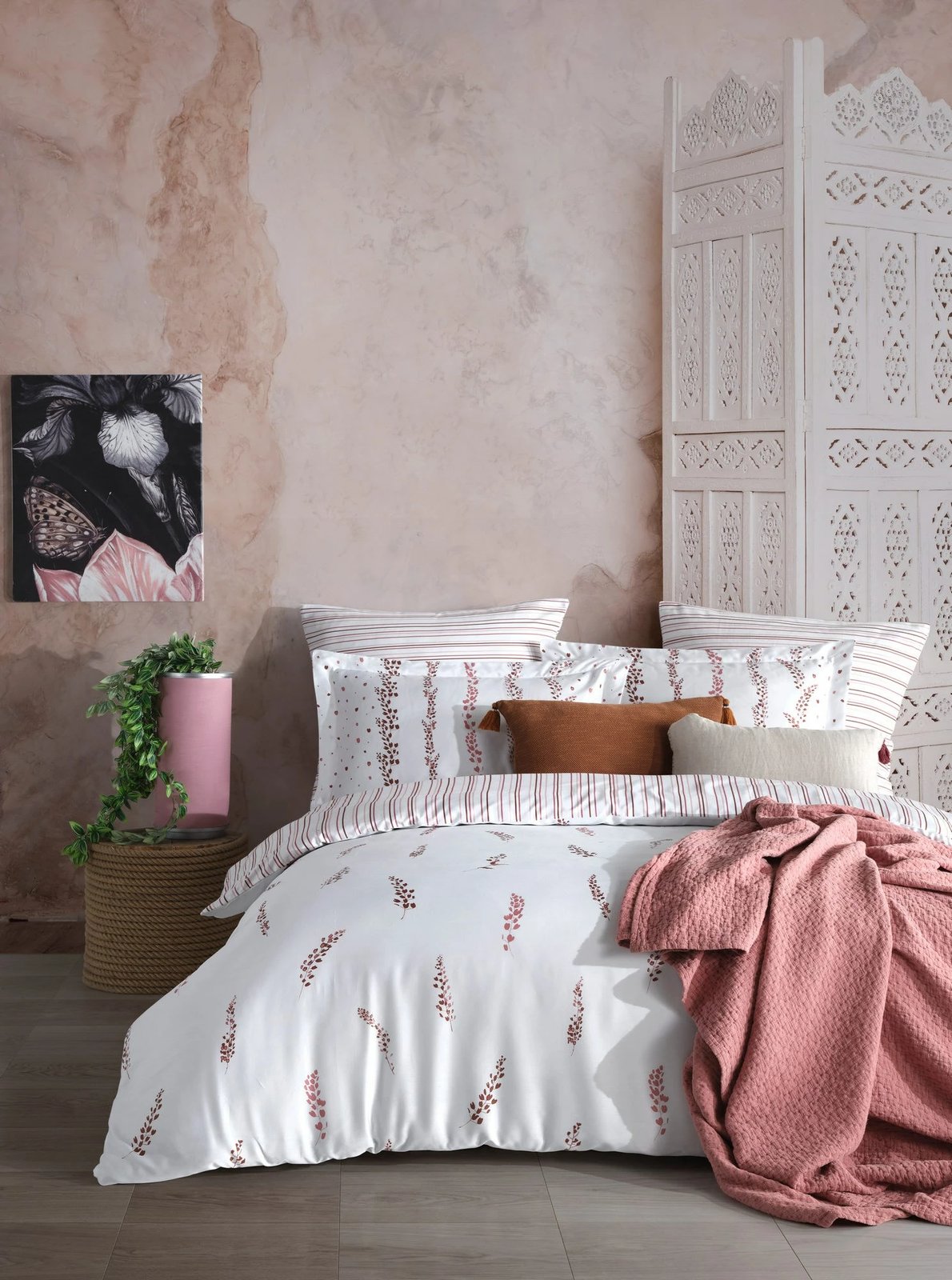 Set mbulesë për jorgan Super King, saten, ngjyrë pluhur dhe e bardhë, L'essentiel, Kilyos