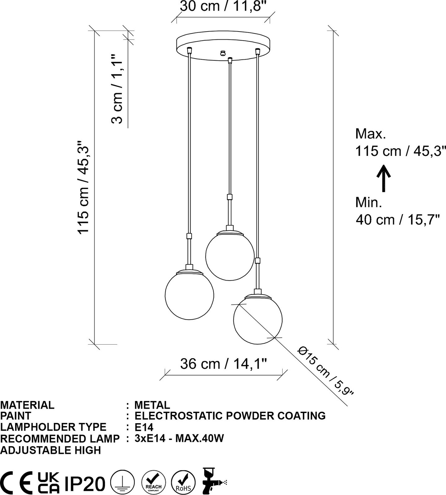 Llambë tavani Opviq Orbital, trup metalik, e zezë, 36x36x115cm