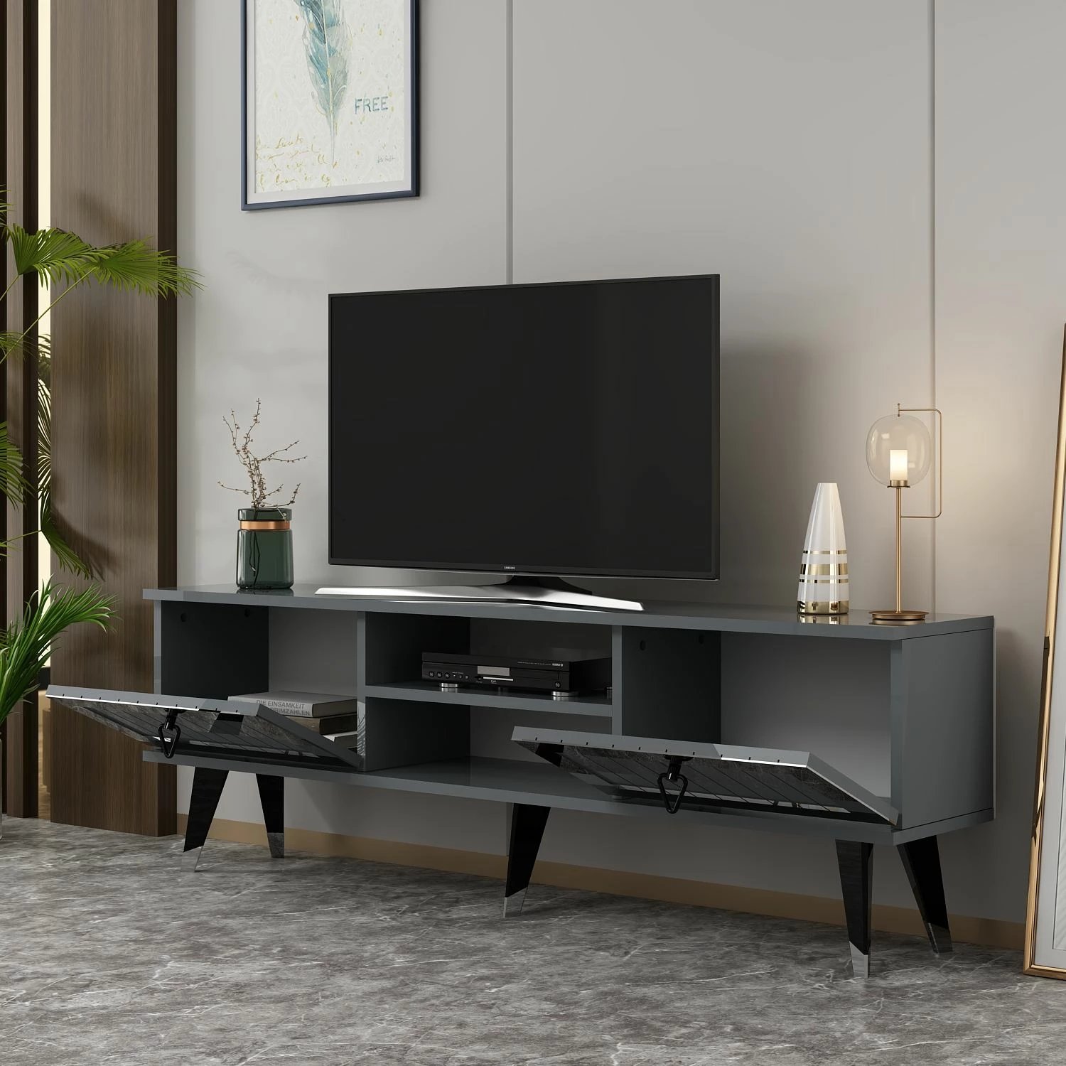 Komodë për TV Skye Decor, Lidya, anthracite, argjend