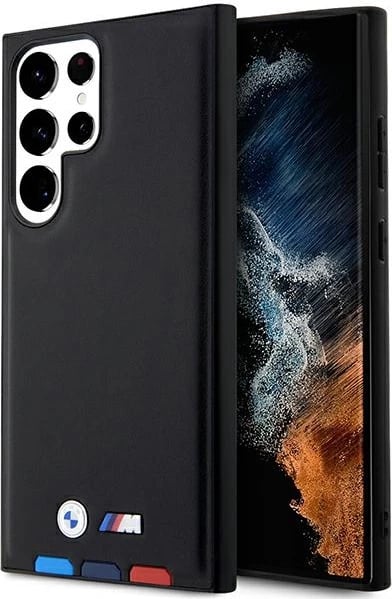 Mbështjellës BMW Leather Stamp Tricolor për Samsung Galaxy S23 Ultra, i zi Mbështjellës BMW Leather Stamp Tricolor për Samsung Galaxy S23 Ultra, i zi