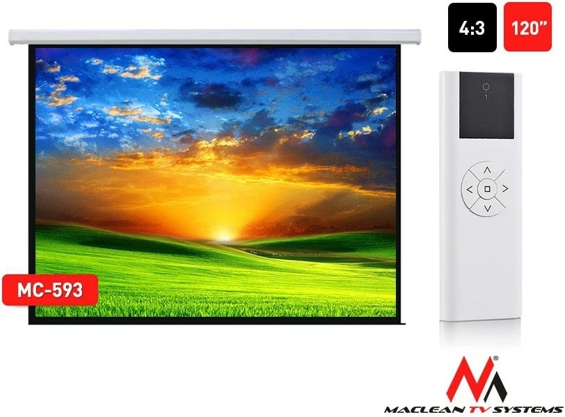 Ekran projekcioni elektrik Maclean MC-593, 120", 240x180 cm, 4:3, me telekomandë
