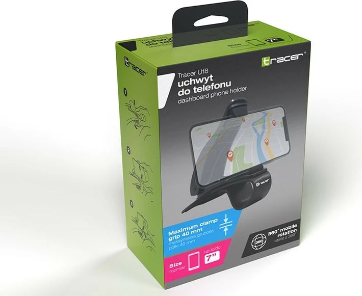 Mbajtës telefoni për makinë Tracer U18, për panel, i zi Mbajtës telefoni për makinë Tracer U18, për panel, i zi