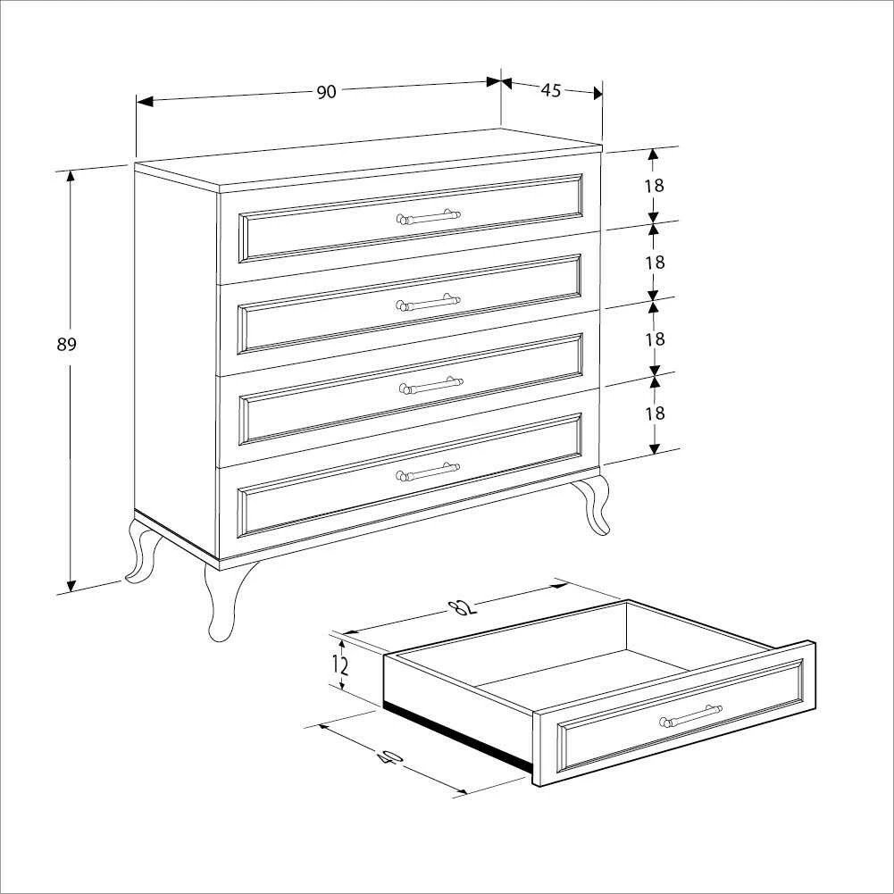Komodë Hanah Home, Sfn-1004-Dd-1, e bardhë, 4 sirtarë