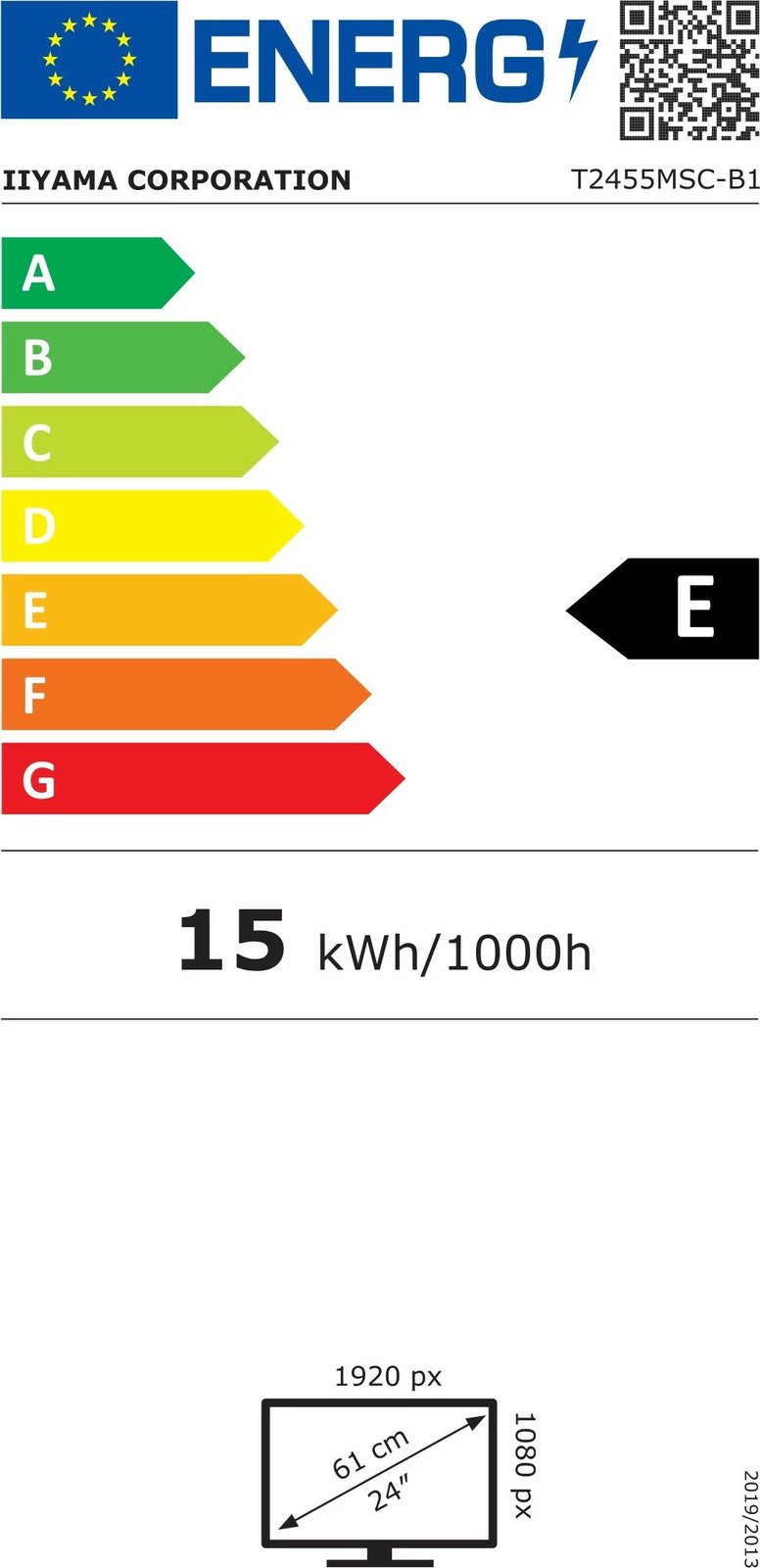 Monitor iiyama T2455MSC-B1, Digital signage flat panel, 61 cm (24"), LED, 1920 x 1080 pixels, i zi