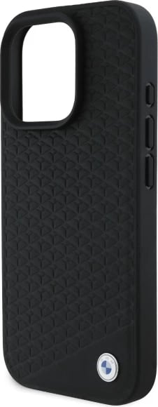 Mbështjellës BMW Sign Leather Diamond Metal Logo MagSafe për iPhone 16 Pro, i zi