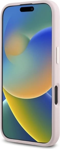 Mbështjellës Guess Silicone Logo Strass 4G për iPhone 16, Rozë e çelët