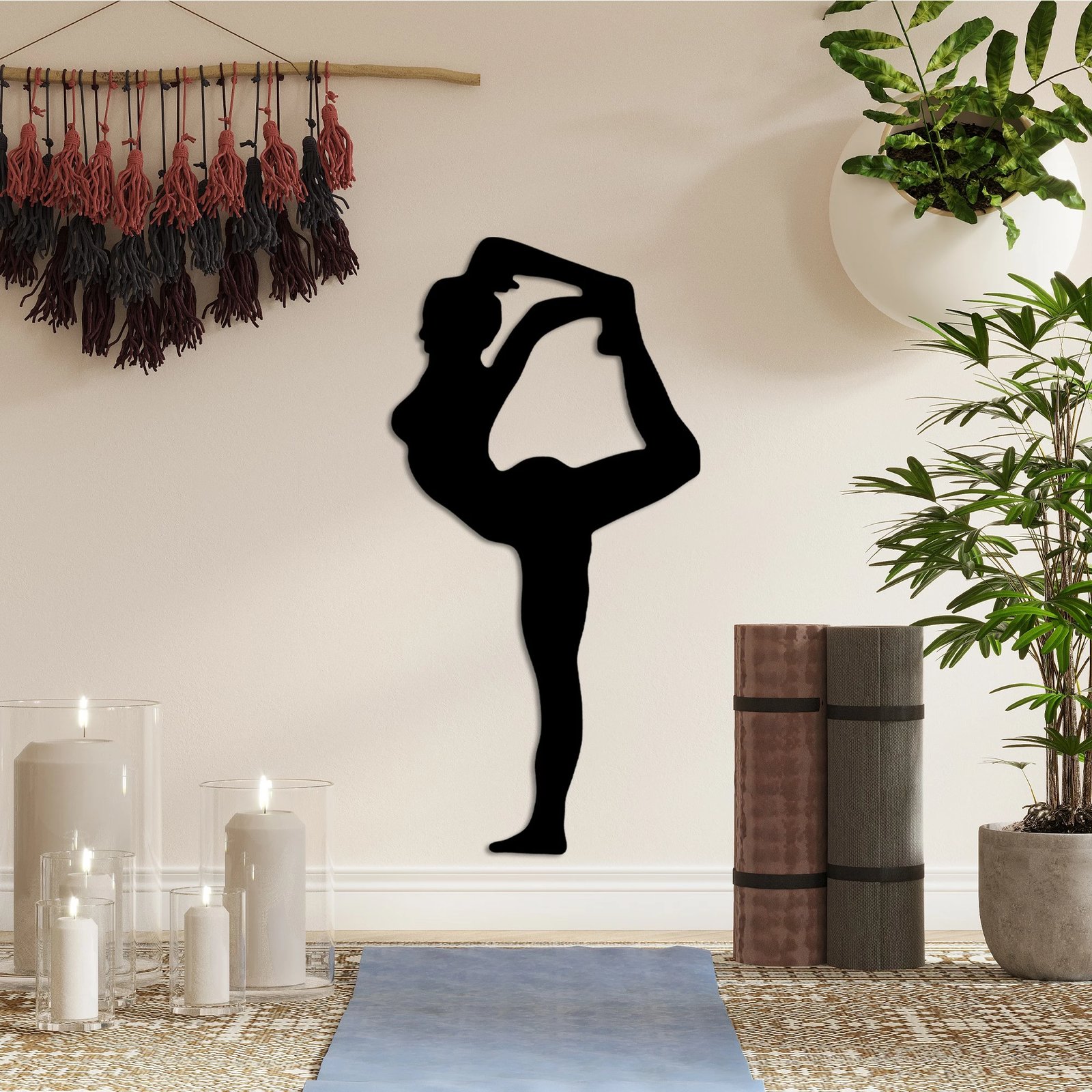 Aksesor dekorativ metalik për mur, Wallity Yoga 18, ngjyrë e zezë, 30x60cm