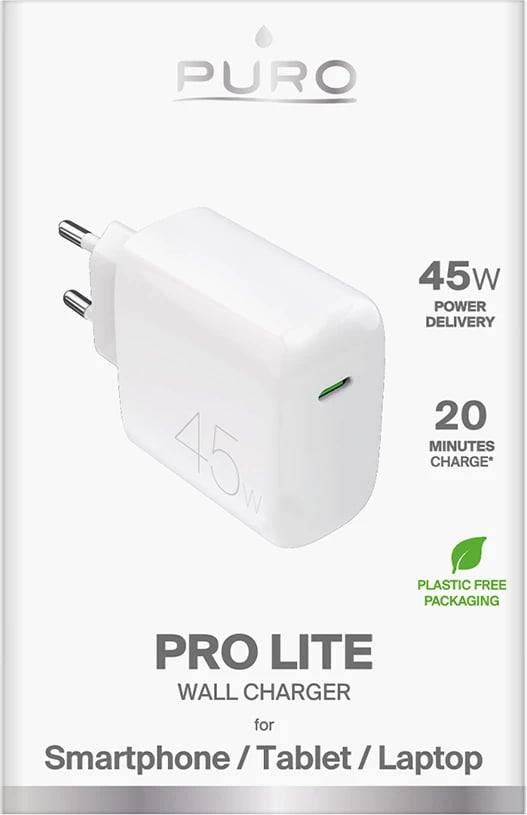Karikues muri Puro PROLITE, 45W, USB-C, Bardhë