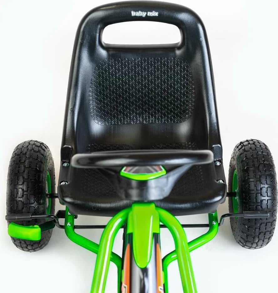 Go-kart me pedale, Baby Mix Razor, rrota të fryra 25 cm, frenë dore, drejtim përpara/mbrapsht, moshat 3-8 vjeç, ngarkesa 30 kg, jeshile