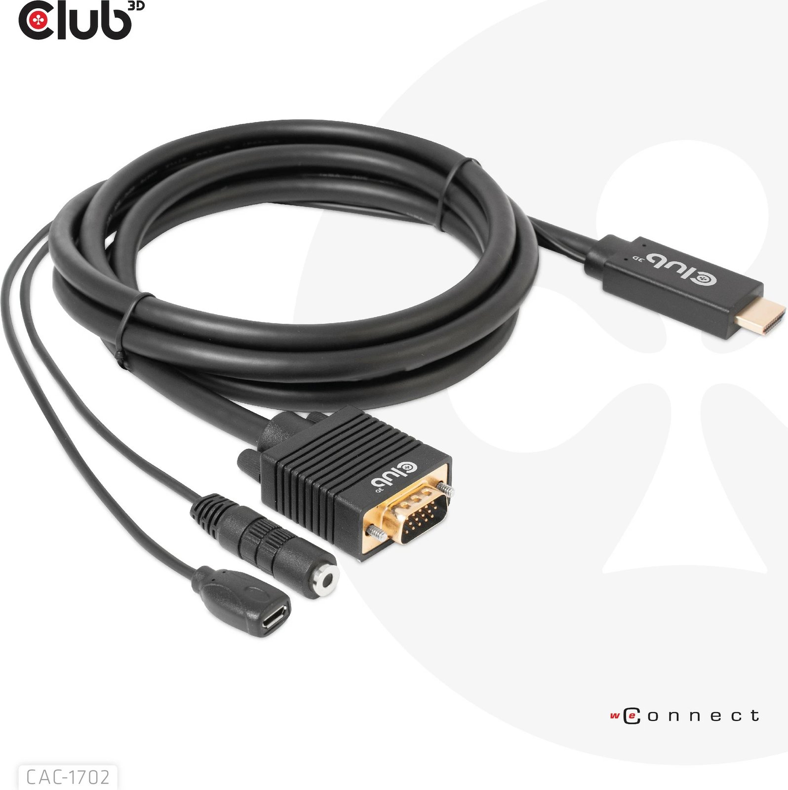Kabllo HDMI në VGA Club3D CAC-1702, 2m, me audio 3.5mm, e zezë