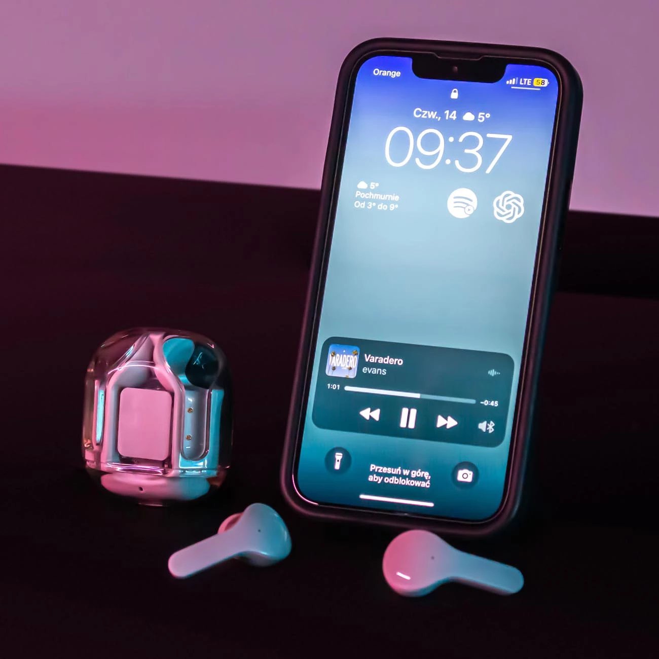Kufje Acefast T6 TWS wireless, Bluetooth, me ekran LED, Light Blue