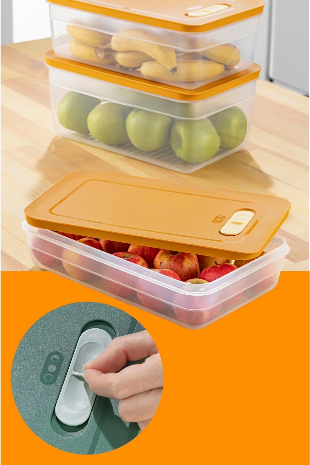 Set kuti plastike për ruajtje (3 copë), Hermia, HK3LU, portokalli